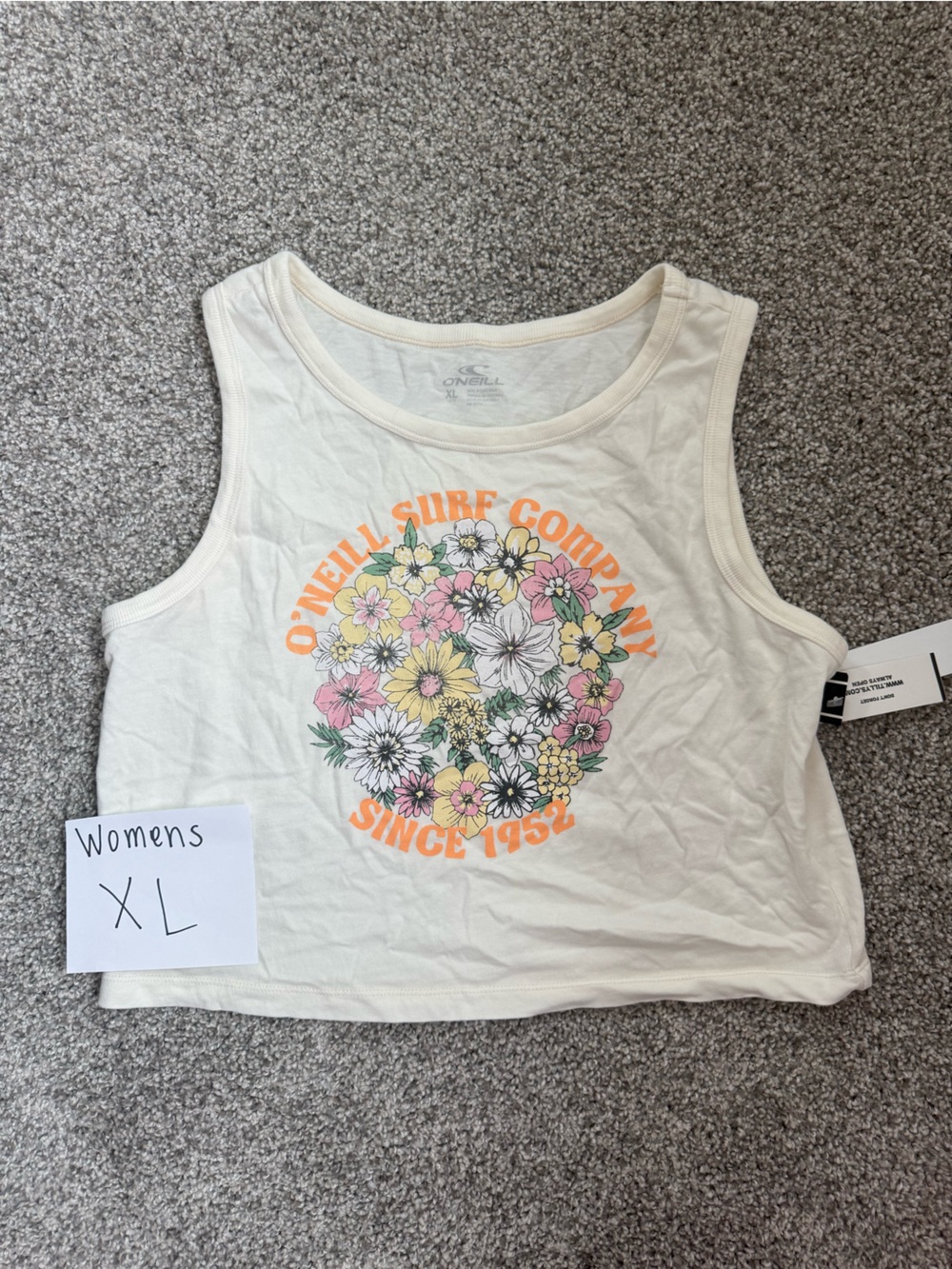 O'Neill Cream Crop Tank with Pastel Floral Graphic